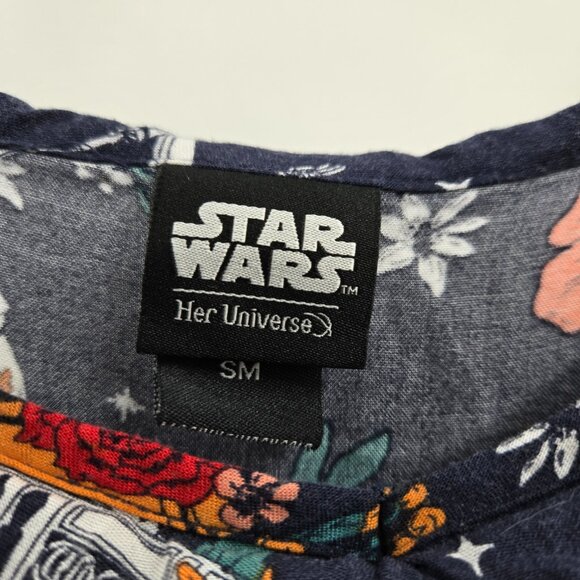 Her Universe Star Wars Black Floral Romper Tie-Front Pockets Size Small - Picture 3 of 11